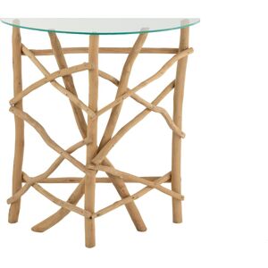 Hellin Console demi-lune en bois de teck et verre L90