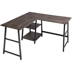 Urban Meuble Bureau en L/angle au style industriel metal et bois sombre