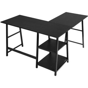 Urban Meuble Bureau d'angle en forme L industriel bois noir avec etageres