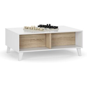 HOMN Table basse relevable couleur chene/blanc, 100 cm longueur