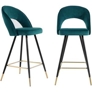 Baita Lot de 2 tabourets de bar en velours bleu pieds noir et dore