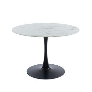 Baita Table de sejour verre effet marbre ronde 110cm pied noir