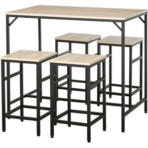 Homcom Ensemble table de bar design industriel + 4 tabourets