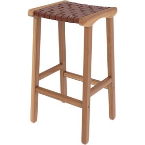 Rendez-Vous Deco Tabouret pour îlot central 68 cm en teck et cuir tresse marron