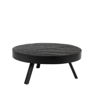 Drawer Table basse ronde en teck recycle et metal D74cm noir