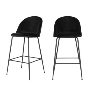House Nordic Lot de 2 chaises de bar en velours et metal noir