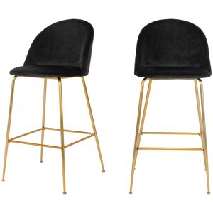 House Nordic Lot de 2 chaises de bar en velours et pieds dores noir