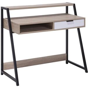 Beliani Bureau bois clair et blanc avec tiroir 100 x 50 cm