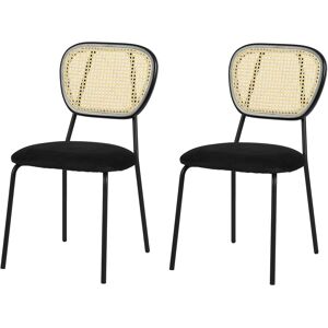 Urban Meuble Lot de 2 chaises salle manger velours noir et en cannage rotin