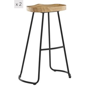 Nordlys Lot de 2 tabourets de bar en metal et frene naturel