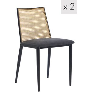 Nordlys Lot de 2 chaises en metal et cannage avec assise en simili noir