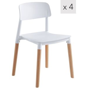 Nordlys Lot de 4 chaises scandinaves en bois et polypropylene blanc