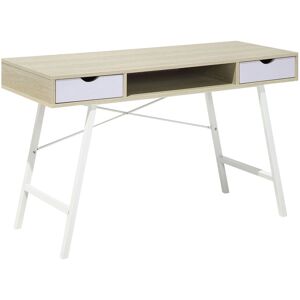 Beliani Bureau bois clair et blanc avec tiroir 120 x 48 cm