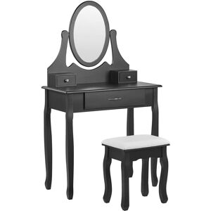 Beliani Coiffeuse avec miroir ovale 3 tiroirs et tabouret noir