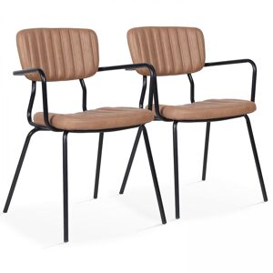 Oviala Lot de 2 chaises avec accoudoirs en textile enduit marron clair