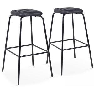 Oviala Lot de 2 tabourets hauts en textile enduit noir