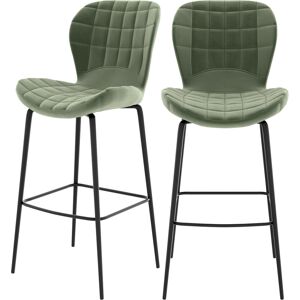 Rendez-Vous Deco Chaise de bar en velours vert 75 cm (lot de 2)