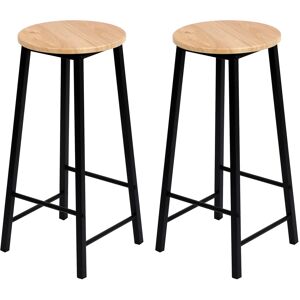 Wadiga Set de 2 tabourets de bar ronds metal noir et bois - 30x30x70cm