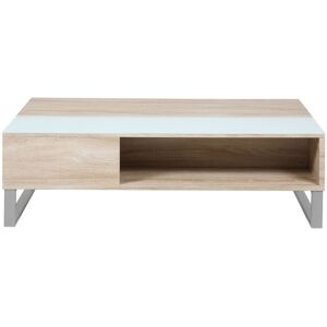 Toilinux Table basse en verre et mdf avec plateaux relevable beige