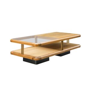 Robin des Bois Table basse rectangle double plateau en chene en verre et pieds noirs