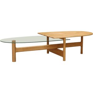 Robin des Bois Table basse ovale design chene massif et verre double plateau