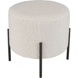 MACABANE Tabouret rond 40x40cm tissu bouclette blanc pieds metal noir