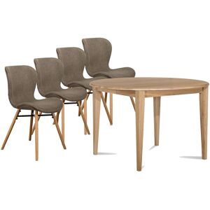 Hellin Table ronde extensible pieds fuseau D115 + 4 chaises tissu