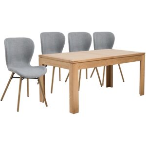 Hellin Table rectangulaire a rallonges L160/240 + 4 chaises tissu