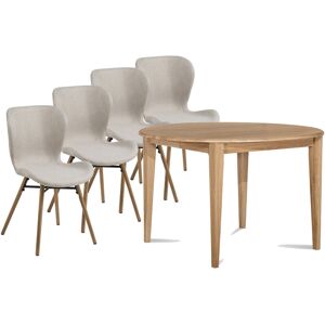 Hellin Table ronde extensible pieds fuseau D105 + 4 chaises tissu