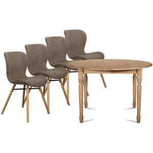 Hellin Table ronde extensible pieds tournes D115 + 4 chaises tissu