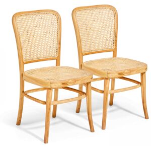 Oviala Lot de 2 chaises en rotin naturel et teck massif