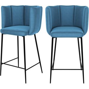 Rendez-Vous Deco Chaise pour îlot central 67 cm en velours bleu (lot de 2)