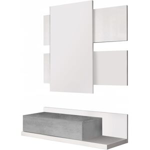 Dmora Meuble d'entree avec miroir effet bois blanc et beton