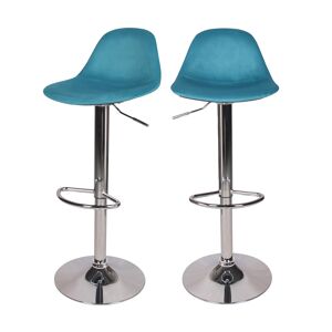 Rendez-Vous Deco Chaise de bar reglable en velours bleu 60/82 cm (lot de 2)