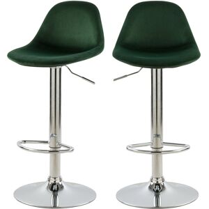 Rendez-Vous Deco Chaise de bar reglable 60/82 cm en velours vert (lot de 2)