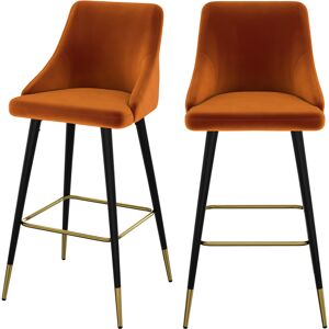 Rendez-Vous Deco Chaise de bar en velours orange 77.5 cm (lot de 2)