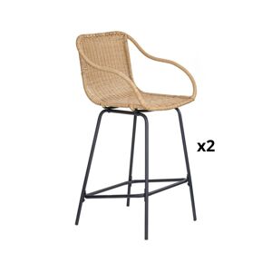 Mob In Chaises de bar et d'ilot 65 cm en rotin synthetique et metal-Lot de 2