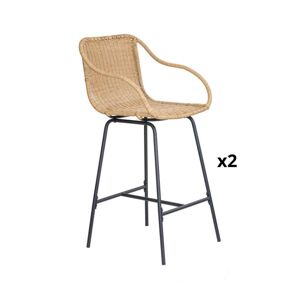 Mob In Chaises de bar et d'ilot 65 cm en rotin synthetique et metal-Lot de 2