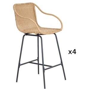 Mob In Chaises de bar et d'ilot 65 cm en rotin synthetique et metal-Lot de 4