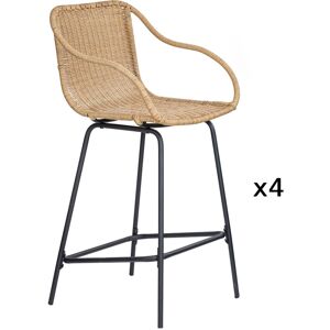 Mob In Chaises de bar et d'ilot 65 cm en rotin synthetique et metal-Lot de 4