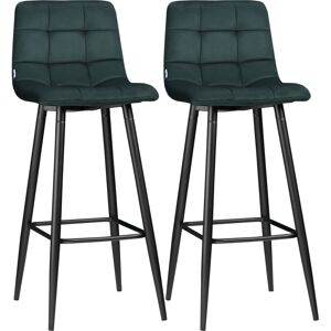 Homcom Lot de 2 tabourets de bar design Chesterfield velours vert sapin