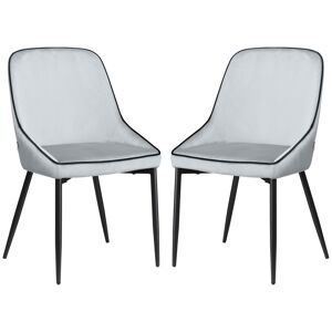 Homcom Lot de 2 chaises design pietement acier noir aspect velours gris clair