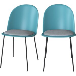 Rendez-Vous Deco Chaise bleue en plastique, tissu gris et pieds en metal