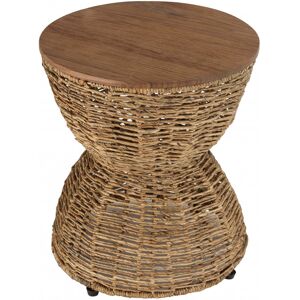 MACABANE Tabouret beige assise en bois de teck recycle