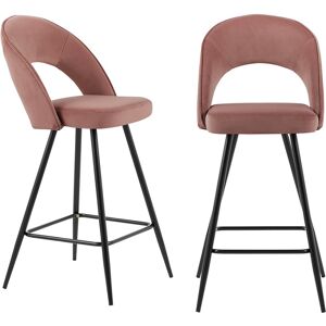 Baita Lot de 2 tabourets en velours vieux rose pietement noir