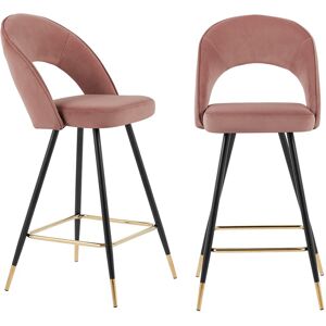 Baita Lot de 2 tabourets en velours vieux rose pietement noir et dore