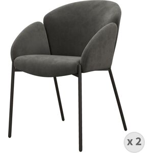 Moloo Fauteuil de table en tissu chevron Gris souris et metal noir (x2)