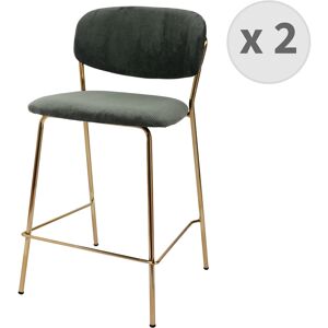 Moloo Chaise de bar en tissu cotele Sauge et metal dore brosse (x2)