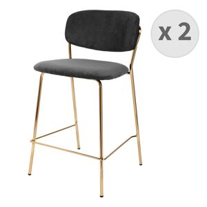 Moloo Chaise de bar en tissu cotele Noir et metal dore brosse (x2)