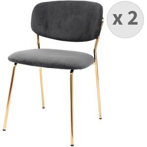 Moloo Chaise en tissu côtele Carbone et metal dore brosse (x2)